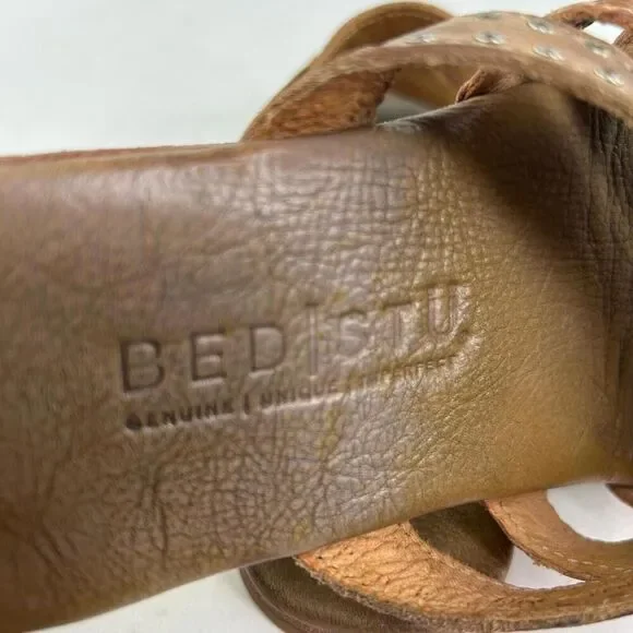 Bed Stu Henna Women's Sandals US 6.5 Brown Strappy Woven Leather Studded Slide - Picture 11 of 11